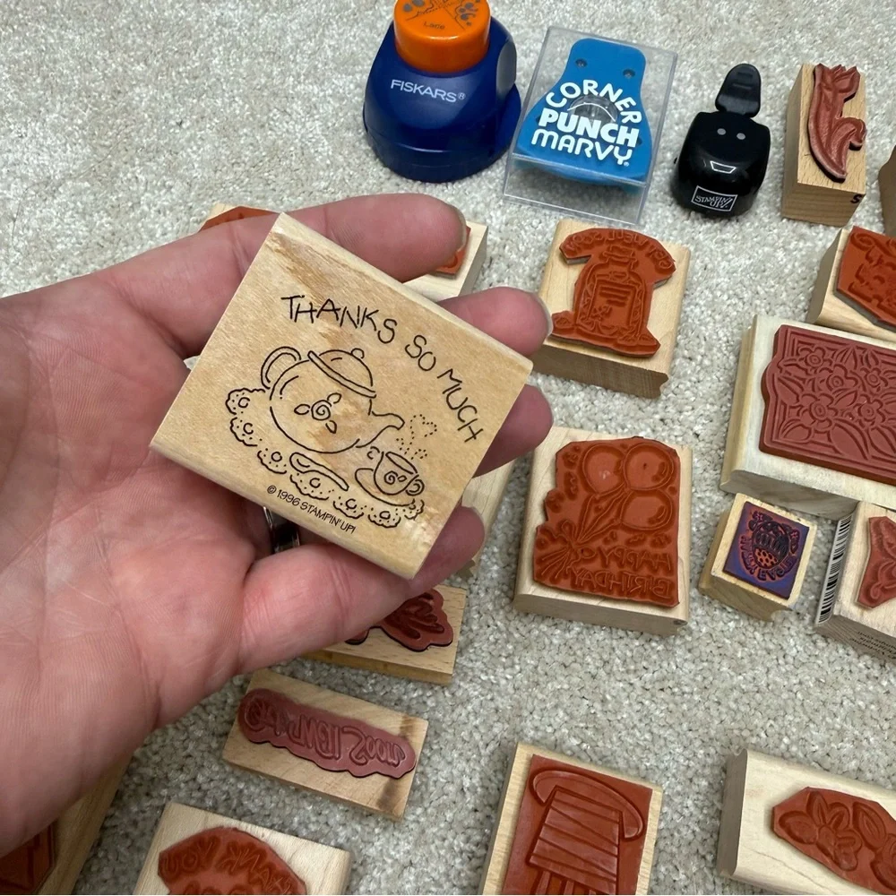 wood mounted rubber stamp‎ lot random various collection